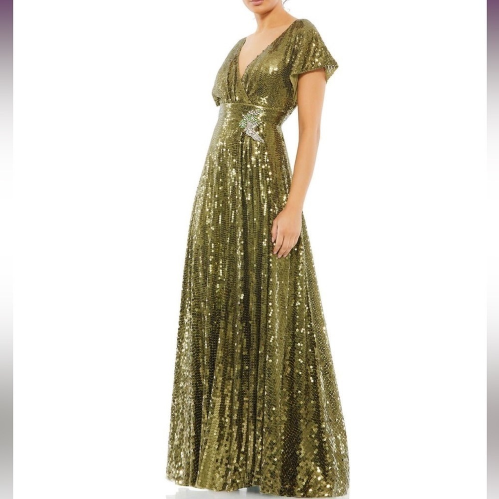 SEQUINED BUTTERFLY SLEEVE WRAP OVER A‎ LINE GOWN - Picture 12 of 17